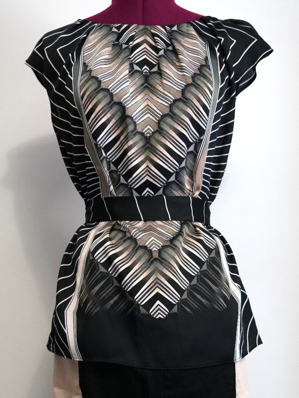 White House Black Market Skirt/Worthington Shirt Set-Wmns 4/S-Geometric-Neutrals